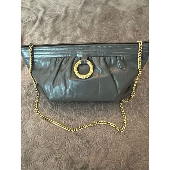 Vintage MORRIS MOSKOWITZ Leather Clutch Handbag Evening Gold Chain O Rings - Picture 2 of 9